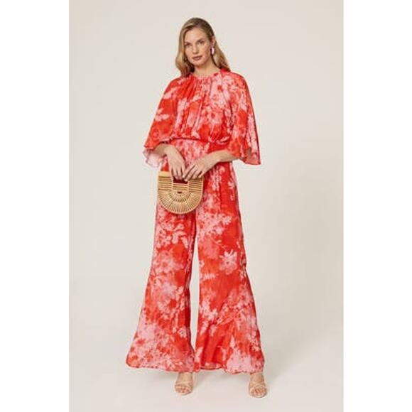 Pinko Pants - Pinko Aquarius Tuta Jumpsuit Size Large Abstract Print Dolman Sleeves Wide Leg